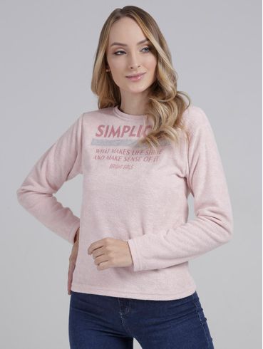Blusa Bouclê Manga Longa Feminina Rosa