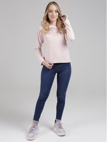 Blusa Bouclê Manga Longa Feminina Rosa