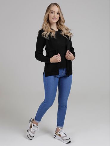 Blusa de Tricot Decote V Feminina Preto