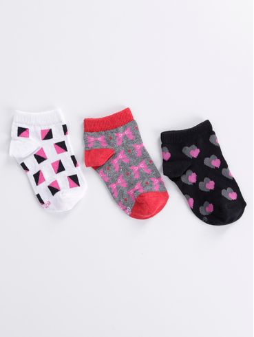 Kit com 03 Meias Trifil Infantil Para Menina - Preto/Cinza/Branco