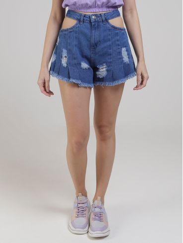 Short Jeans Godê Bolso Vazado Feminino Azul