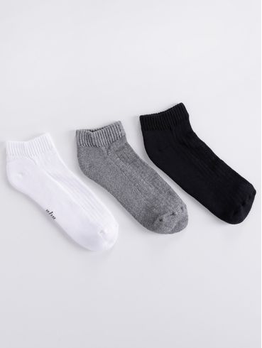 Kit com 03 Meias Sport Trifil Masculina Preto/Cinza/Branco