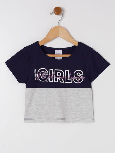 Conjunto Malha Crepe Infantil Para Menina - Azul Marinho
