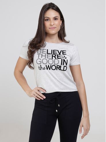 Blusa Manga Curta Feminina Cinza