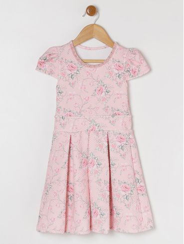 Vestido Matelassê Floral Infantil Para Menina - Coral