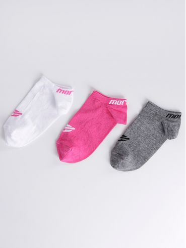 Kit com 03 Meias Cano Curto Mormaii Feminina Branco/Rosa/Cinza
