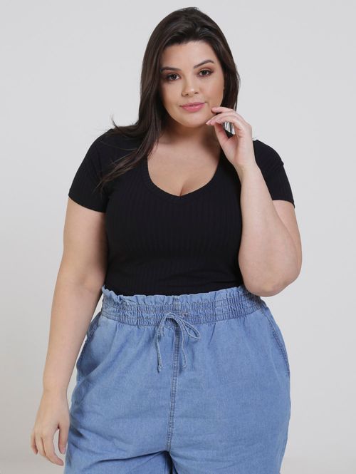 Blusa Manga Curta Autentique Plus Size Feminina Preto