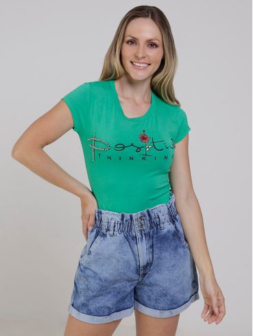 Blusa Manga Curta Feminina Verde