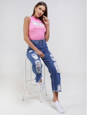 Blusa Regata Gola Alta Feminina Rosa