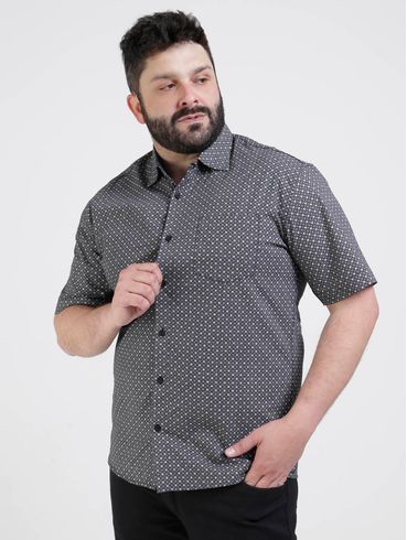 Camisa Manga Curta Estampada Plus Size Masculina Preto