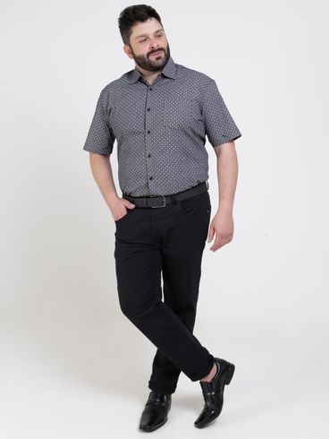 Camisa Manga Curta Estampada Plus Size Masculina Preto