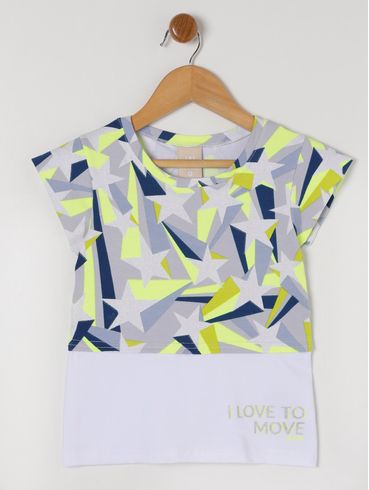 Conjunto com Short Saia Infantil Para Menina - Amarelo/Azul Marinho