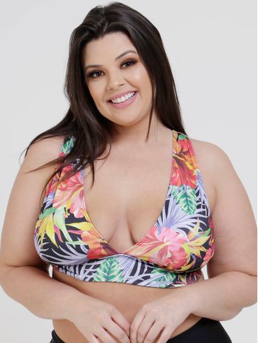 Biquíni Top Com Bojo Plus Size Feminino Preto/Multicolorido