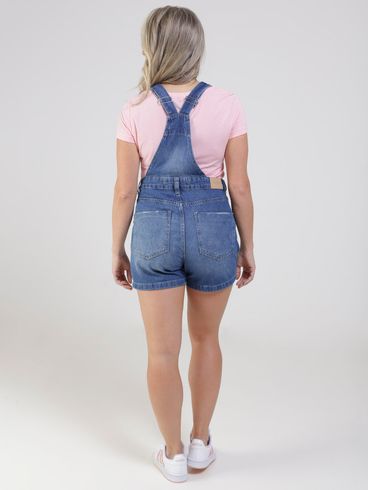 Macacão Jardineira Jeans Destroyed Feminino Azul
