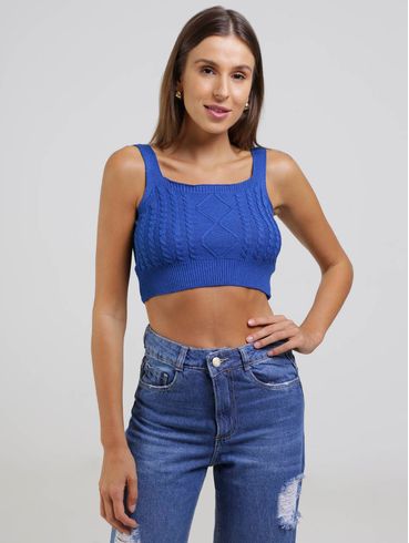 Top Cropped Tricot Feminino Azul