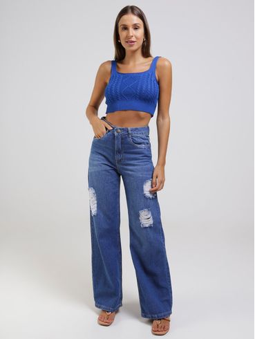 Top Cropped Tricot Feminino Azul
