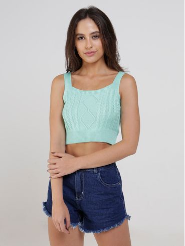 Top Cropped Tricot Feminino Verde