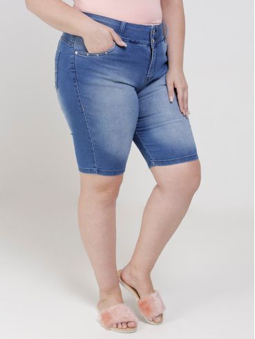 Bermuda Jeans Plus Size Feminina Azul