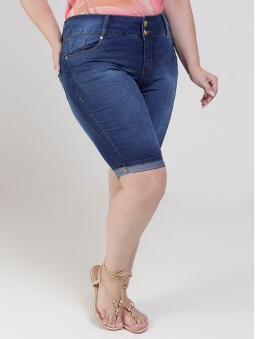 Bermuda Jeans Plus Size Feminina Azul