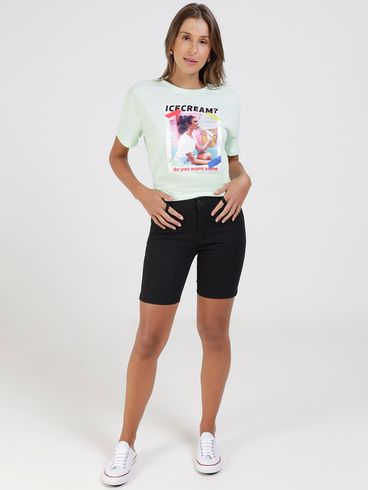 Bermuda Sarja Bivik Feminina Preto