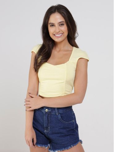 Blusa Cropped Canelada Feminina Amarelo