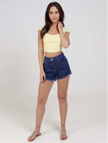 Blusa Cropped Canelada Feminina Amarelo