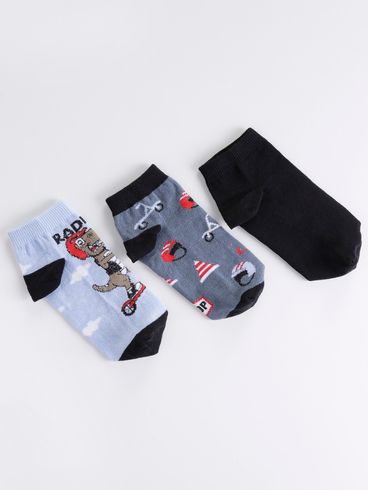 Kit de Meias Infantil Para Menino - Azul/Cinza