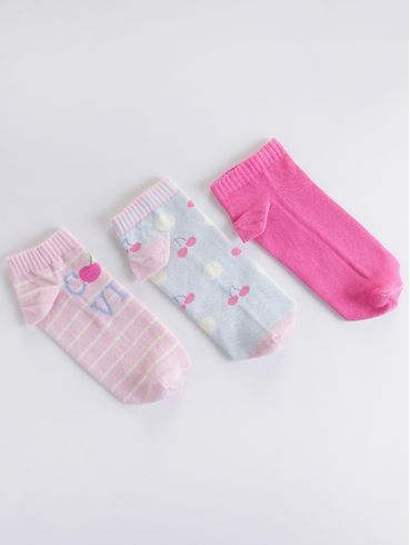 Kit com 03 Meias Juvenil Para Menina - Rosa/Verde