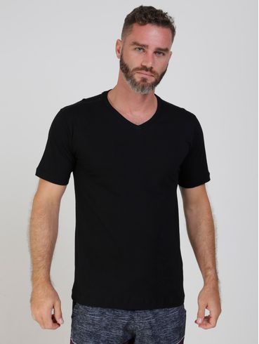 Kit 02 Camisetas Básicas Gola V Elétron Masculinas Preto/Branco