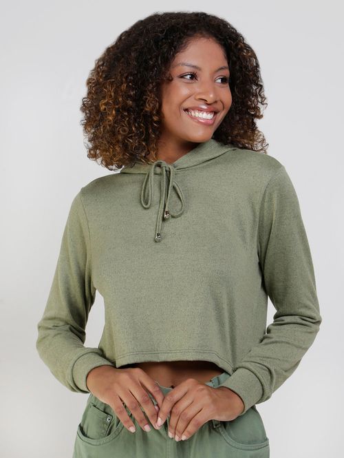 Blusa Cropped com Capuz Autentique Feminina Verde