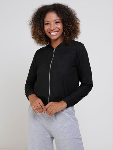 Jaqueta Suede com Capuz Autentique Feminina Preto