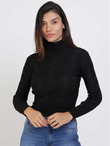 Blusa de Tricot Gola Alta Feminina Preto