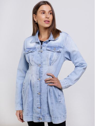 Jaqueta Jeans Alongada Feminina Azul