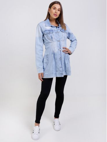 Jaqueta Jeans Alongada Feminina Azul