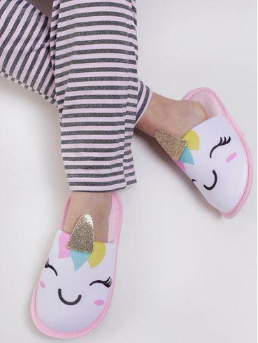 Pantufa Unicórnio Feminina Rosa