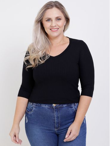 Blusa Manga 3/4 Autentique Plus Size Feminina Preto