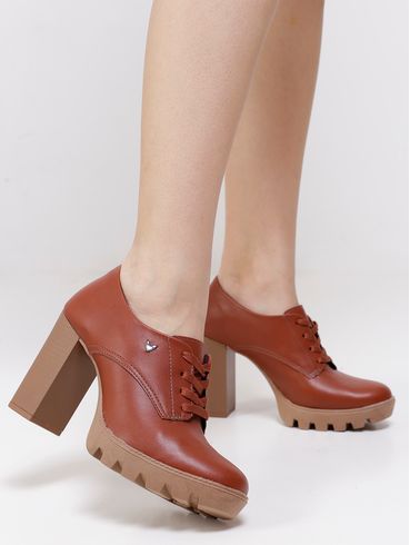 Sapato Oxford Salto Bloco Feminino Telha