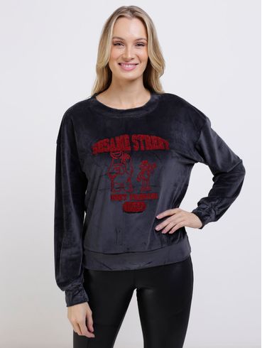 Blusa de Veludo Feminino Cinza