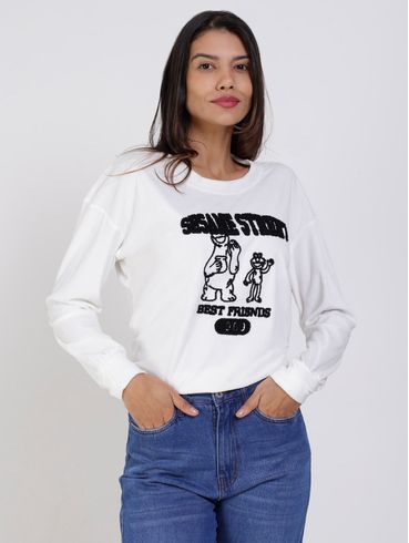 Blusa de Veludo Feminino Branco
