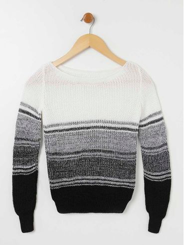 Blusão de Tricot Juvenil Para Menina - Branco/Preto