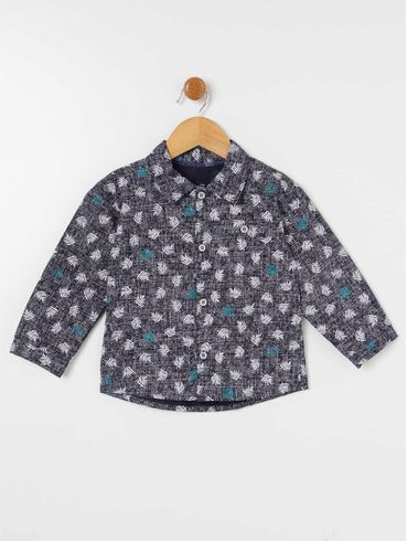 Camisa Manga Longa Estampada Infantil Masculino - Azul Marinho