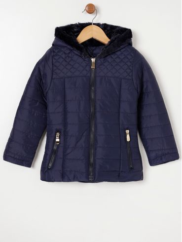 Jaqueta com Capuz Infantil Para Menina - Azul Marinho