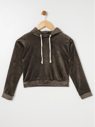 Blusa Veludo com Capuz Juvenil Para Menina - Verde