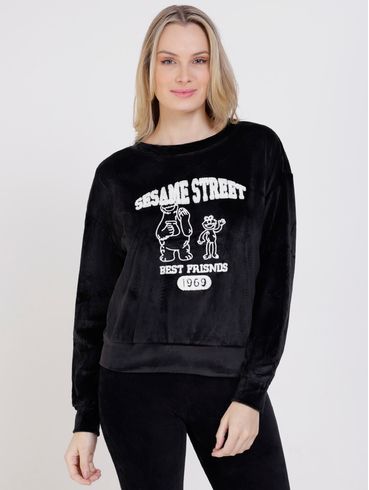 Blusa de Veludo Feminino Preto