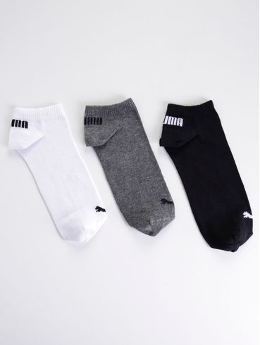 Kit com 03 Meias Cano Curto Puma Masculinas Branco/Preto/Cinza