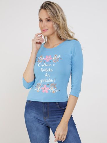 Blusa Manga 3/4 Feminina Azul