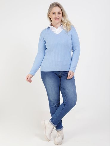 Blusa de Tricot Plus Size Feminina Azul