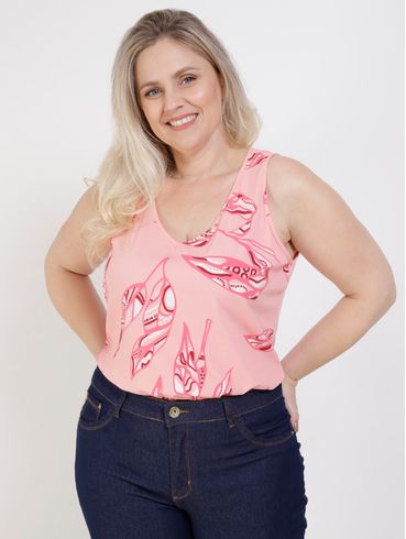 Blusa Regata Habana Plus Size Feminina Rosa