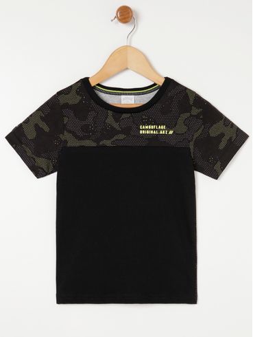 Camiseta Manga Curta Infantil Para Menino - Preto