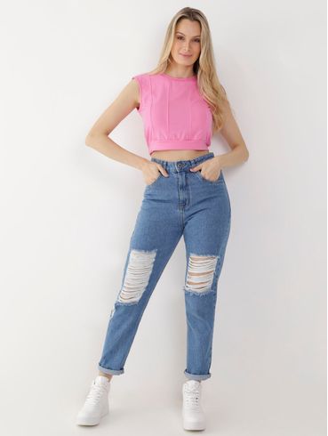 Blusa Regata Cropped Feminina Rosa